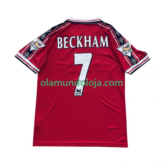 Camisola Manchester United Beckham 7 Retro Homem Equipamento Primeiro 1998 1999 Manga Curta